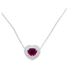 GIA Estate Burma Ruby Heart and Diamond Pendant Necklace in Platinum