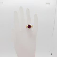GIA Estate Burma Ruby Oval and White Diamond Cocktail Ring in 18 Karat Gold