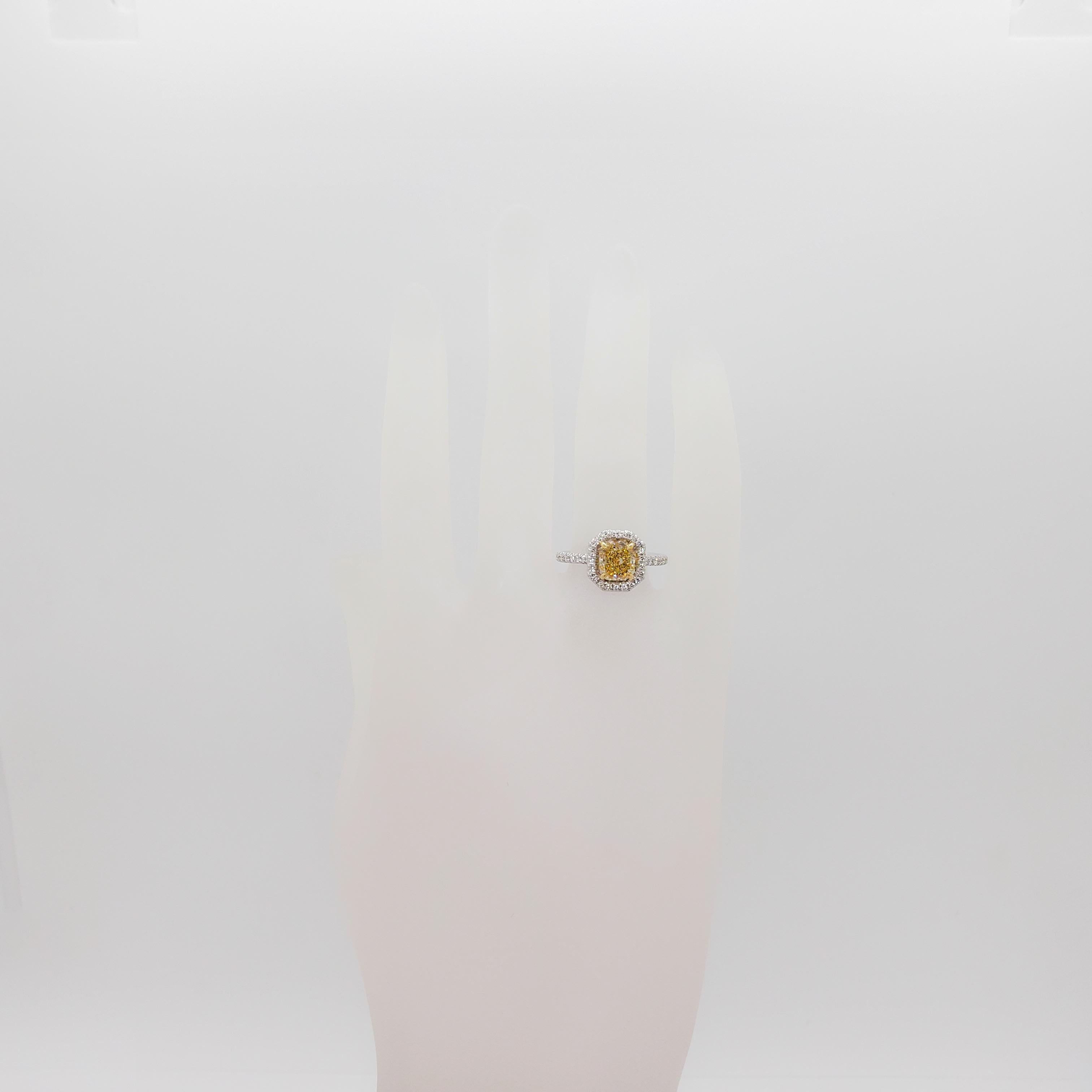 GIA Estate Fancy Intense Yellow Diamond Radiant and White Diamond Ring 1
