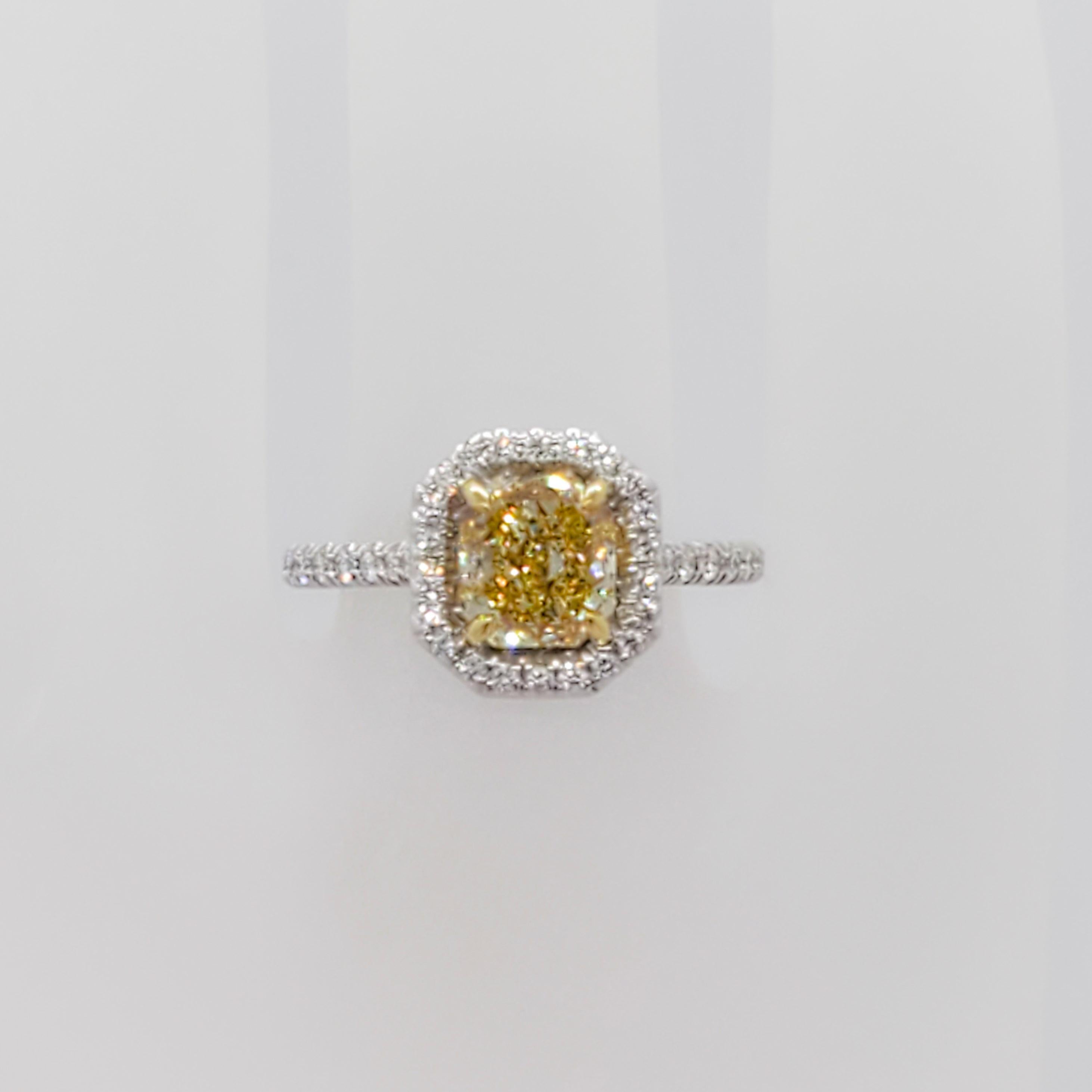 GIA Estate Fancy Intense Yellow Diamond Radiant and White Diamond Ring 2