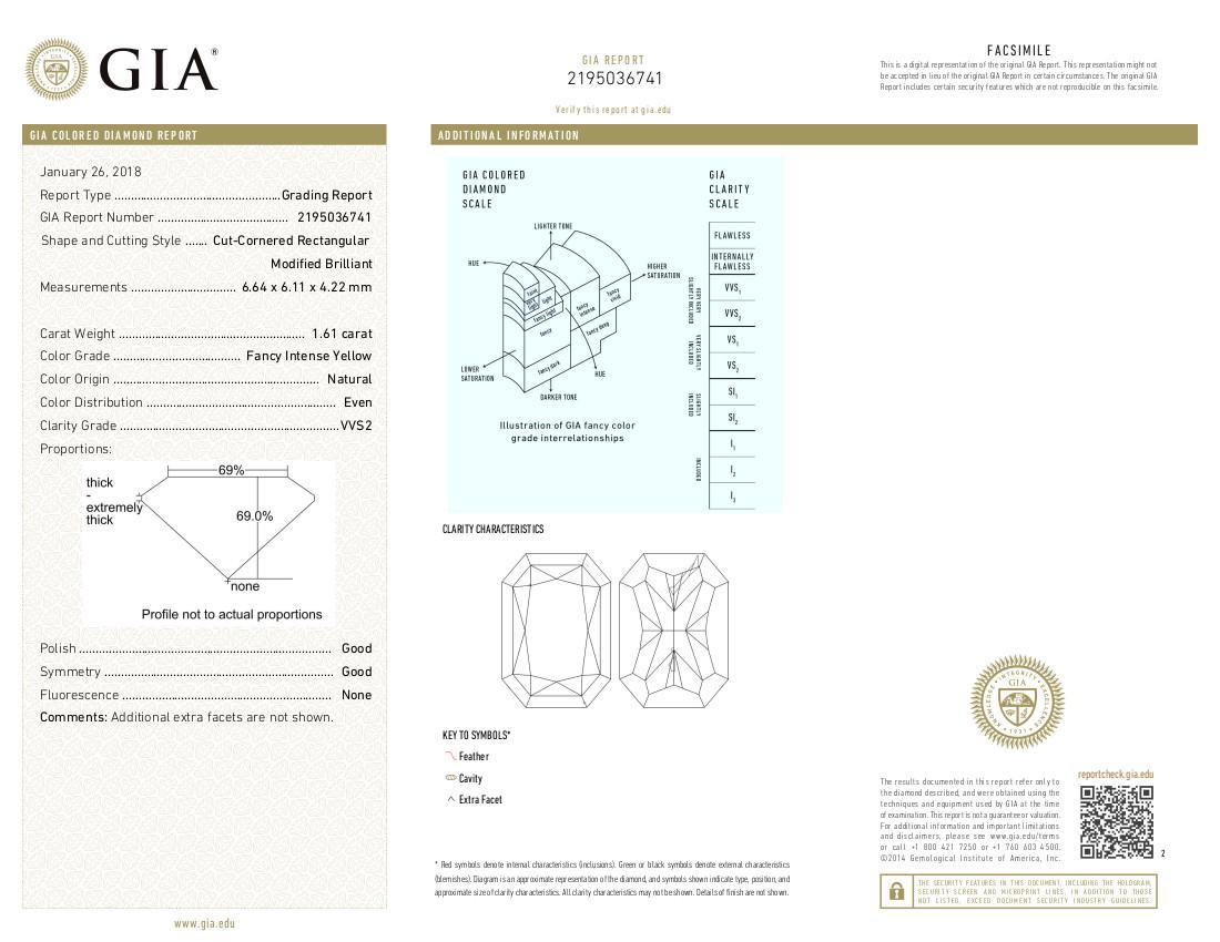 GIA Estate Fancy Intense Yellow Diamond Radiant and White Diamond Ring 4