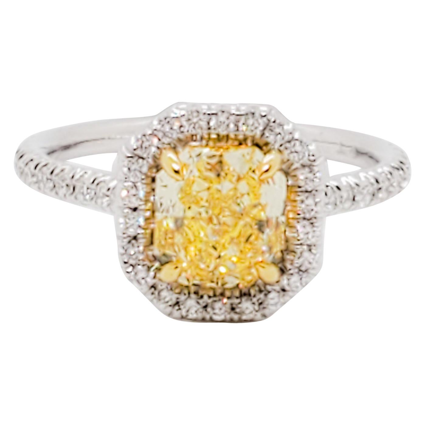 GIA Estate Fancy Intense Yellow Radiant Diamond and White Diamond Ring