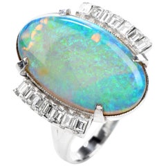 GIA Estate Opal Diamond Platinum Cocktail Ring
