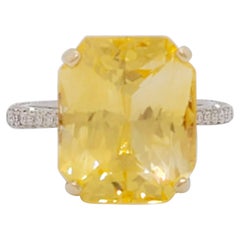 GIA Estate Sri Lanka Yellow Sapphire and Diamond Cocktail Ring in 18k