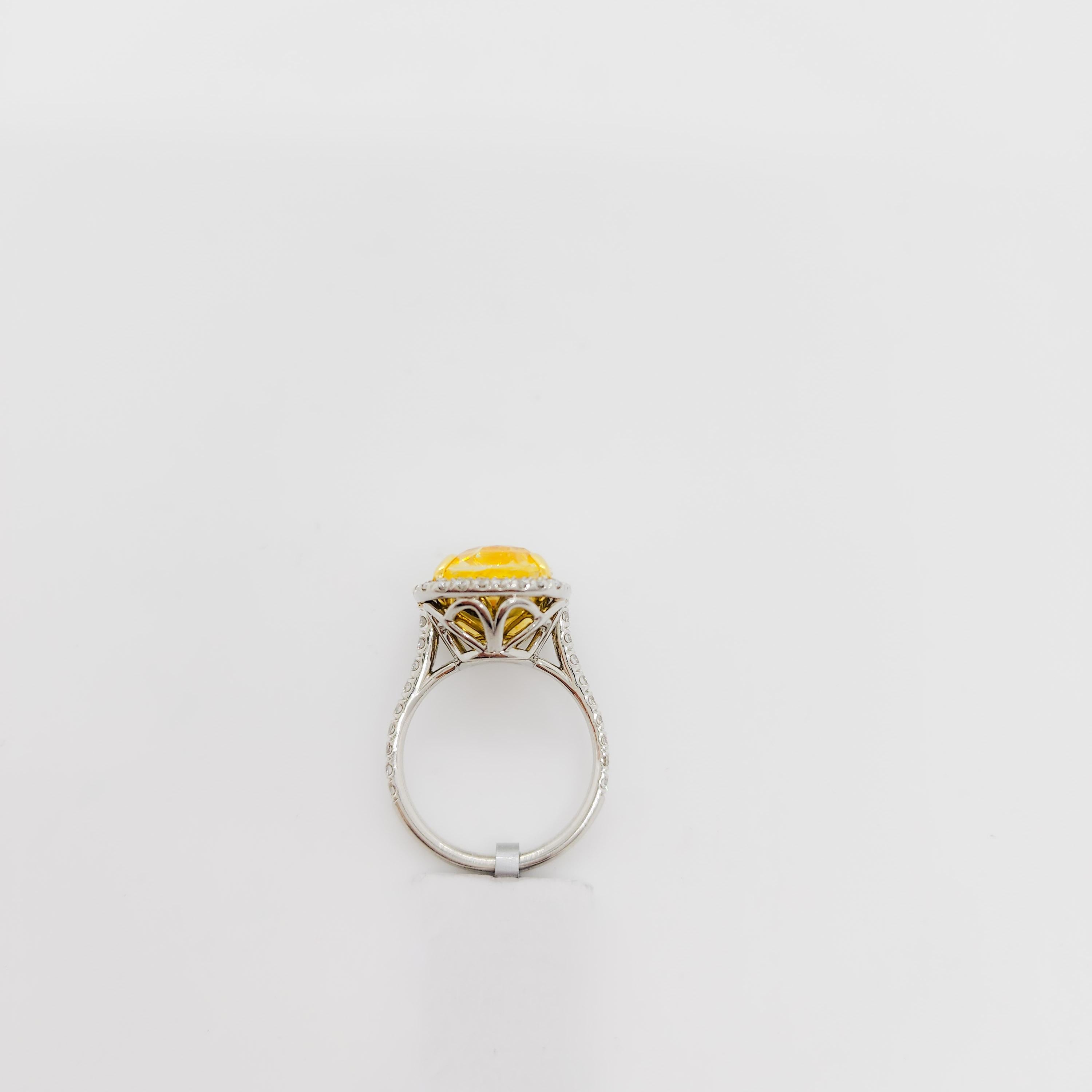 GIA Sri Lanka Yellow Sapphire Cushion and Diamond Cocktail Ring For Sale 5