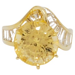 GIA Estate Unheated Yellow Sapphire Round and White Diamond Cocktail Ring