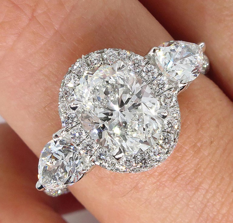GIA Estate Vintage 3.67 Carat Oval Cut Diamond 3-Stone ...