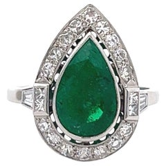 GIA Ethiopian Pear Cut Emerald Diamond Platinum Halo Ring