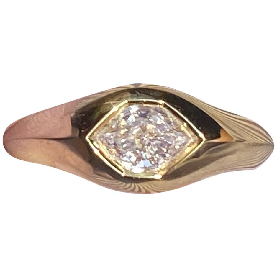 GIA F/VS2 0.59 Carat Hexagon Diamond 18 Karat Gold Signet Ring