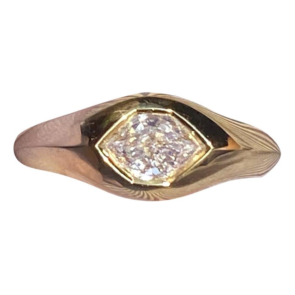 GIA F/VS2 0.59 Carat Hexagon Diamond 18 Karat Gold Signet Ring