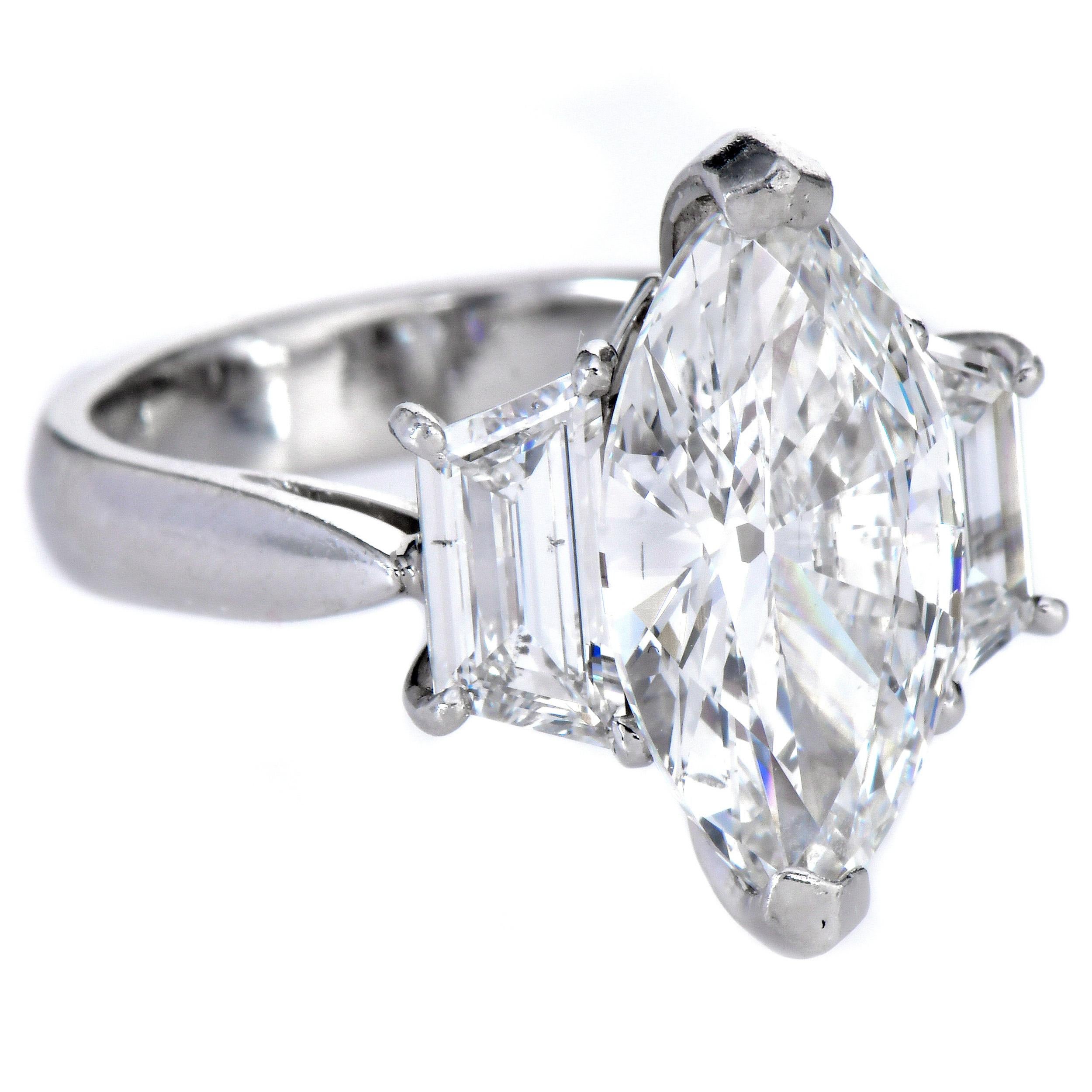 GIA F VS2 4,00 cts Anillo de compromiso de diamantes marquesa en platino en Excelente estado para la venta en Miami, FL
