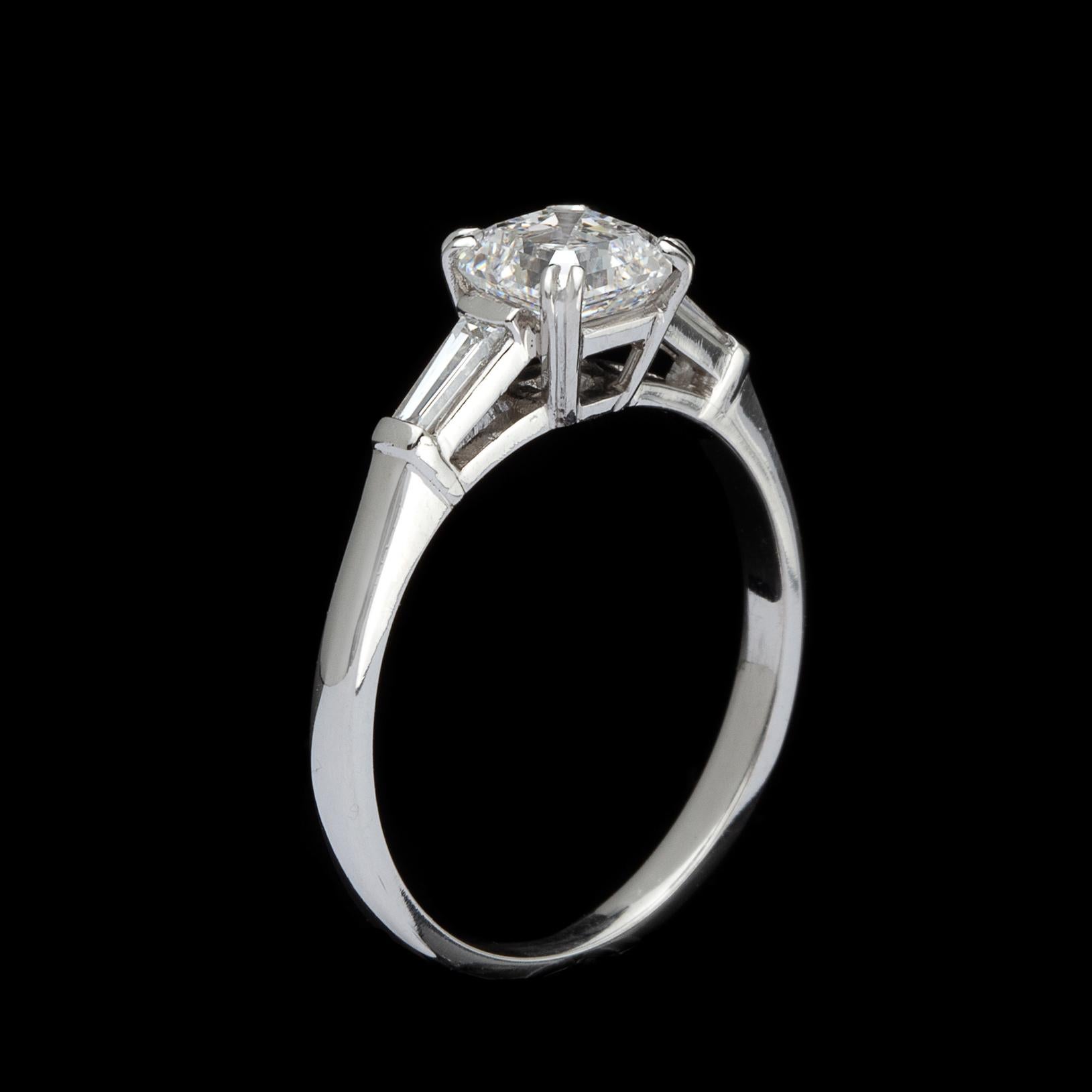 GIA F/VS2 Asscher-Cut Diamond and Platinum Ring In Excellent Condition In San Francisco, CA