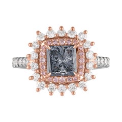 GIA Fancy Blue Gray Certified 1.23 Carat Princess Cut Diamond Ring
