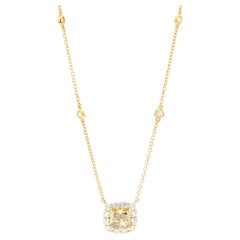 GIA Collier en or avec diamant de 1,48 carat TW de couleur jaune verdâtre fantaisie