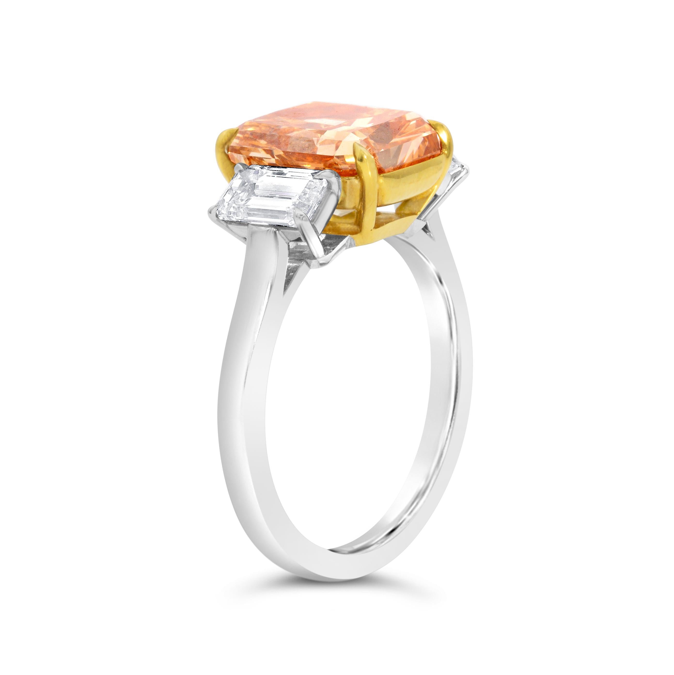Contemporary GIA Certified 4.00 Carats Radiant Cut Fancy Color Diamond Engagement Ring For Sale