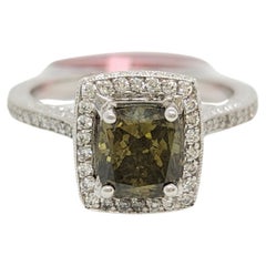 GIA Bague en diamant caméléon de couleur brun foncé et jaune verdâtre en 14k