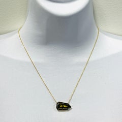 GIA Fancy Deep Brownish Greenish Yellow Shield Cut Diamond Necklace in 18K Gold