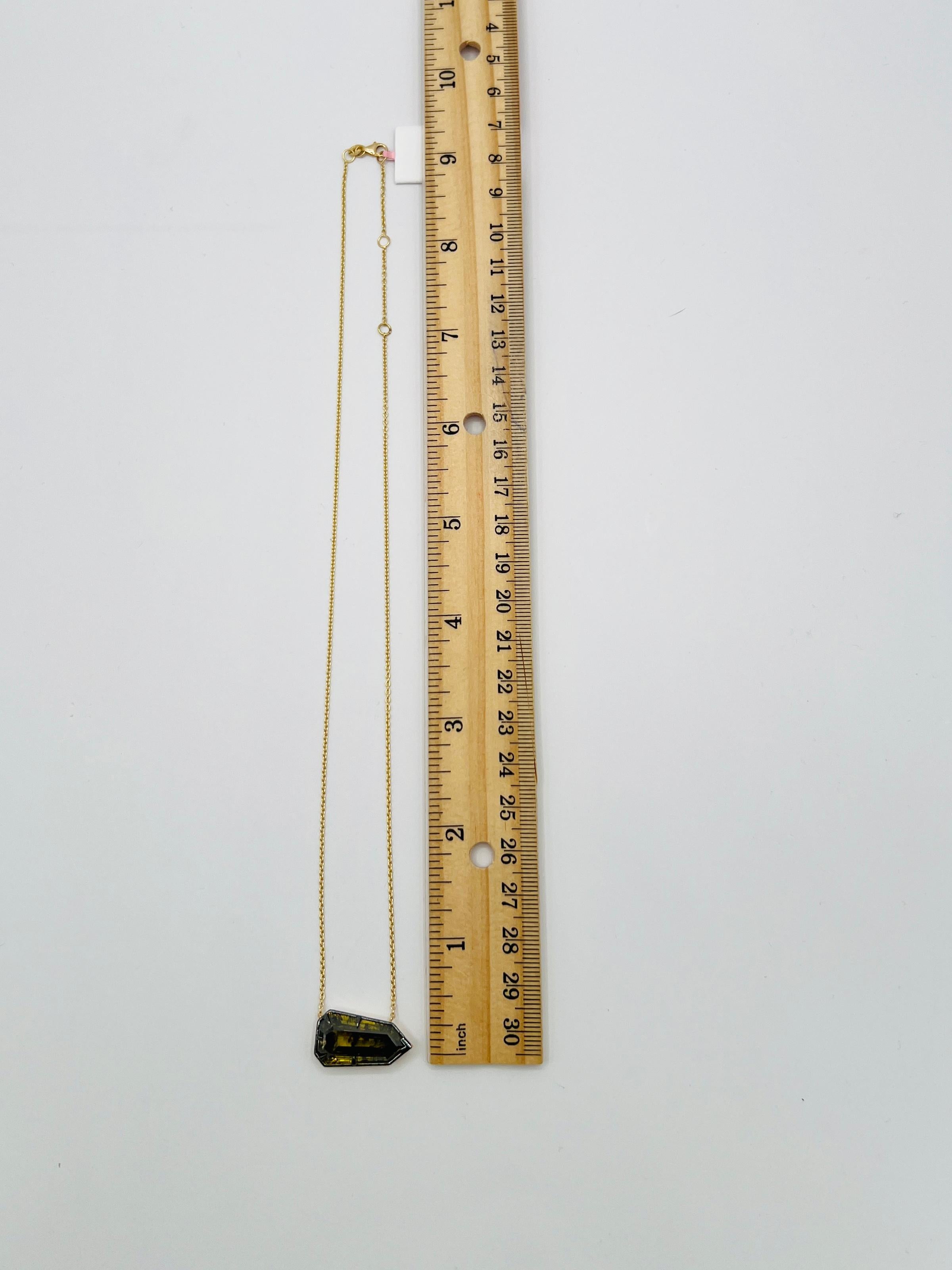 GIA Fancy Deep Brownish Greenish Yellow Shield Cut Diamond Necklace in 18K Gold For Sale 3