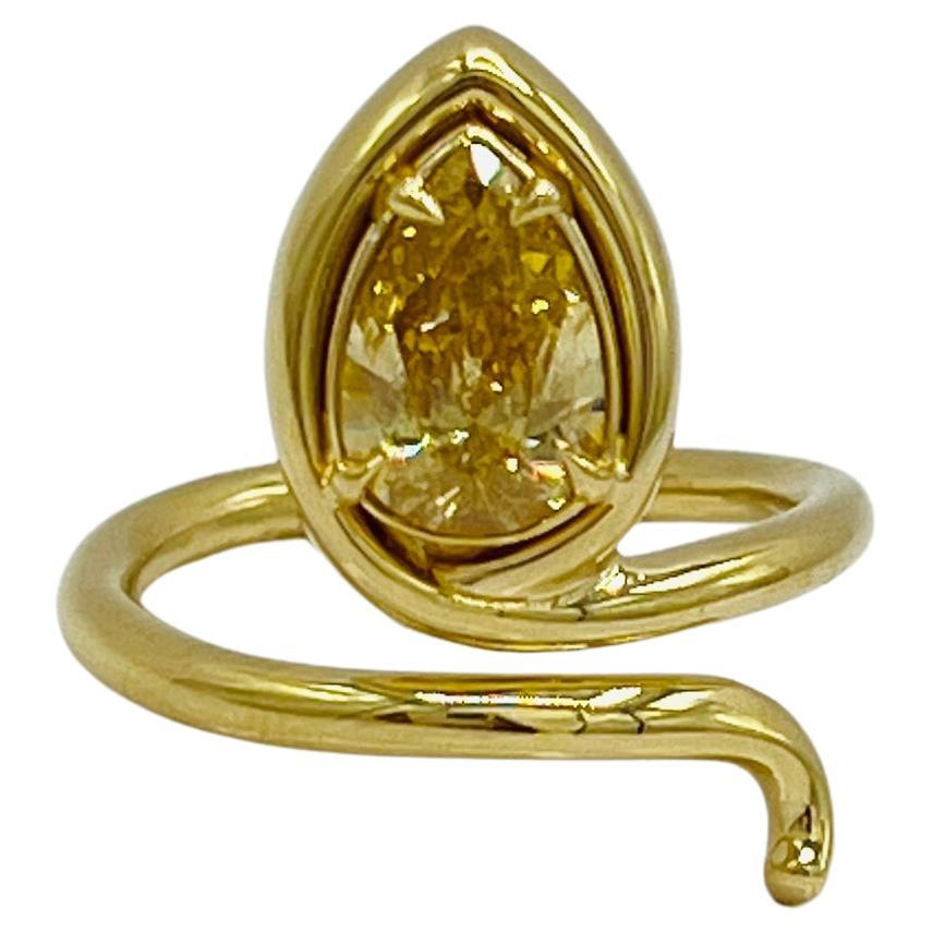 GIA Fancy Deep Orangy Yellow Diamond Pear Shape Snake Ring in 18K Yellow Gold