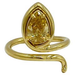 GIA Fancy Deep Orangy Yellow Diamond Pear Shape Snake Ring in 18K Yellow Gold