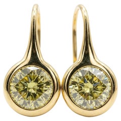 GIA Fancy Deep Yellow Diamond Drop Earrings 18K Gold French Wire 4.05 Carats