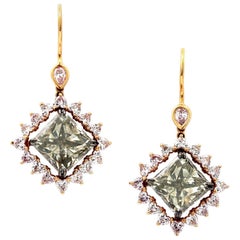 GIA Fancy Green Square Diamond Earrings 11.20 Carat Total 18 Karat Rose Gold