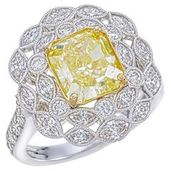 GIA Fancy Intense Yellow zertifiziert 3,50 Karat Radiant Diamantring