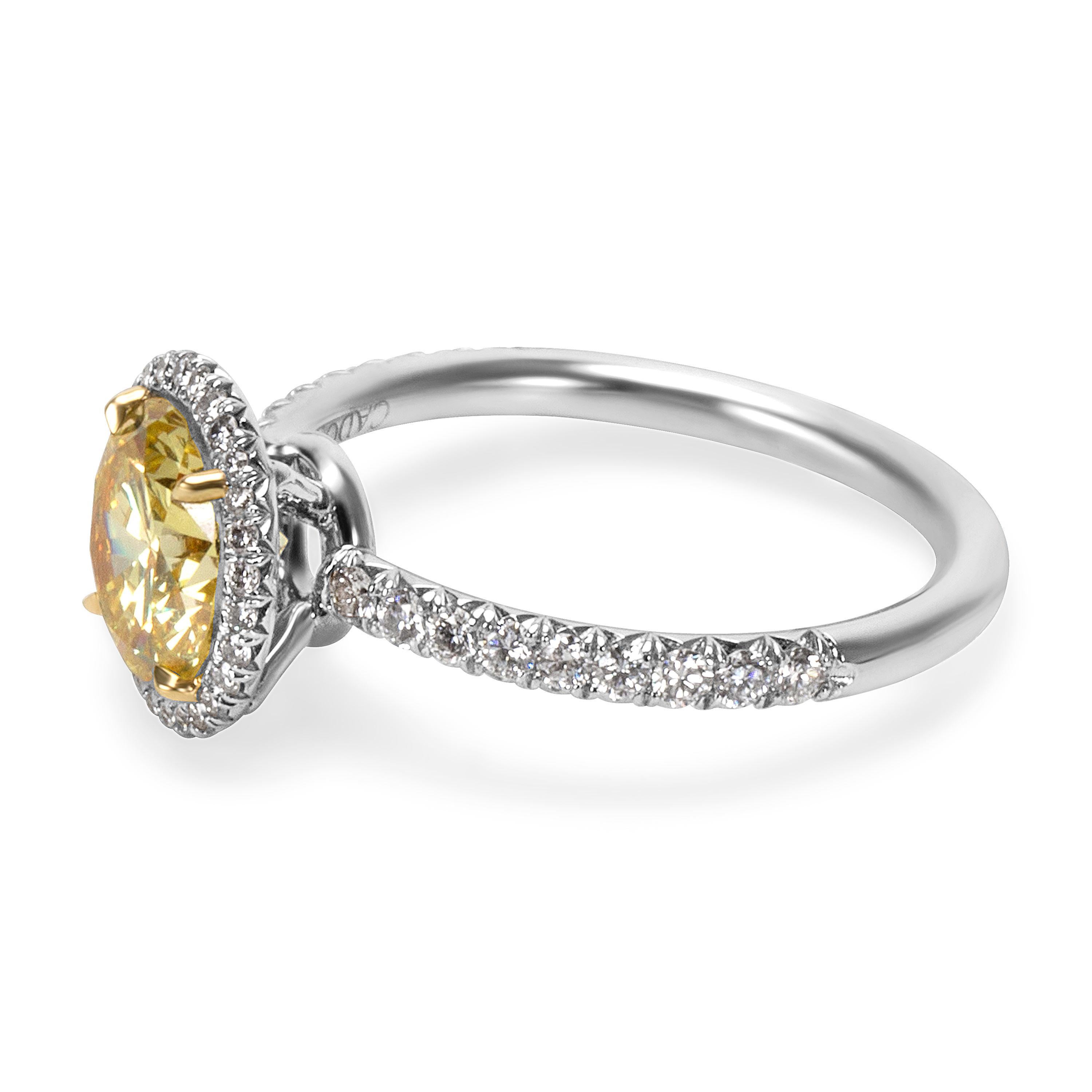 GIA Fancy Intense Yellow Diamond Engagement Ring in 18k Gold & Plat 1.87 CTW In New Condition In New York, NY