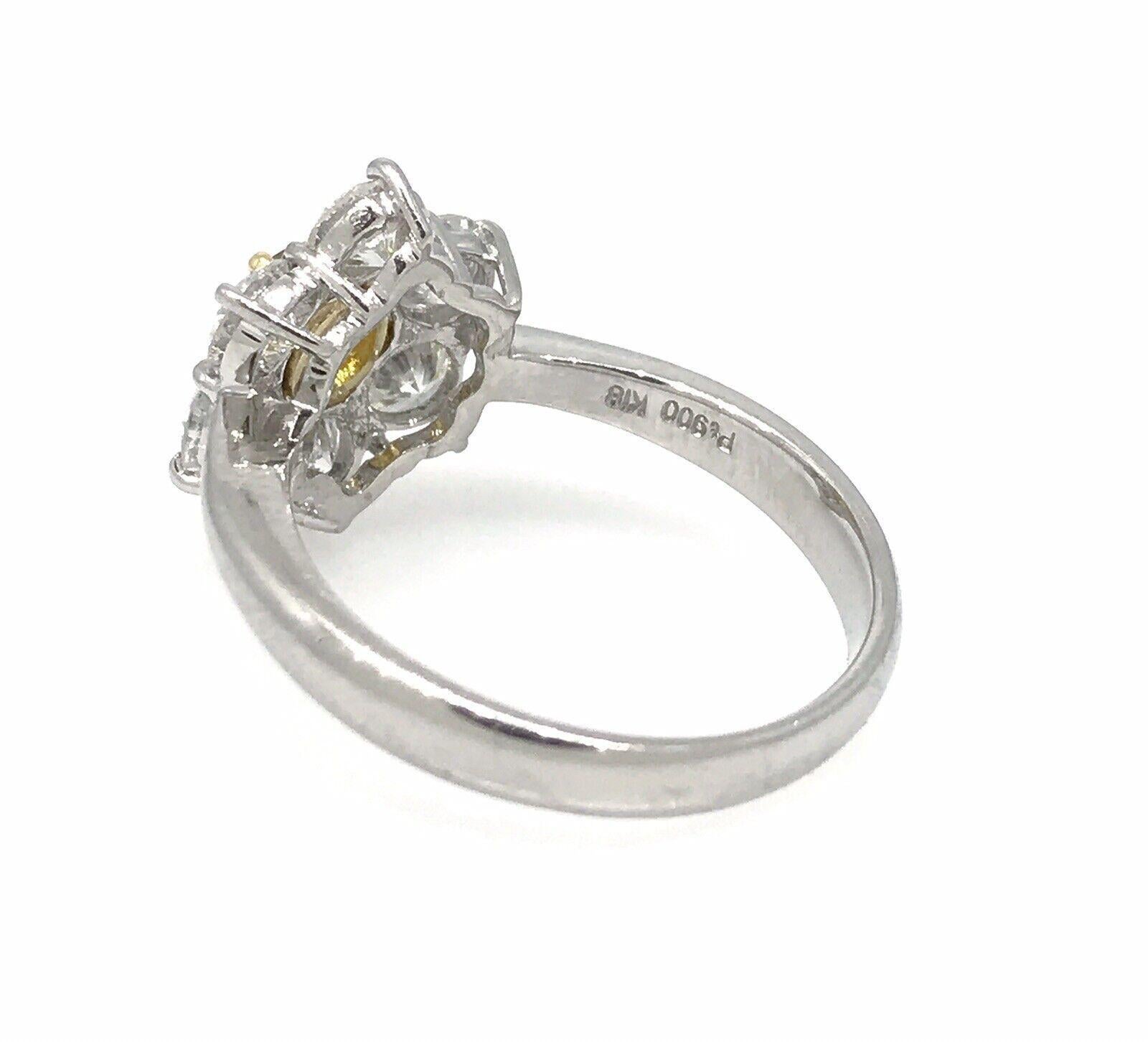 Women's GIA Fancy Intense Yellow Diamond Floret Ring in Platinum and 18k Gold For Sale