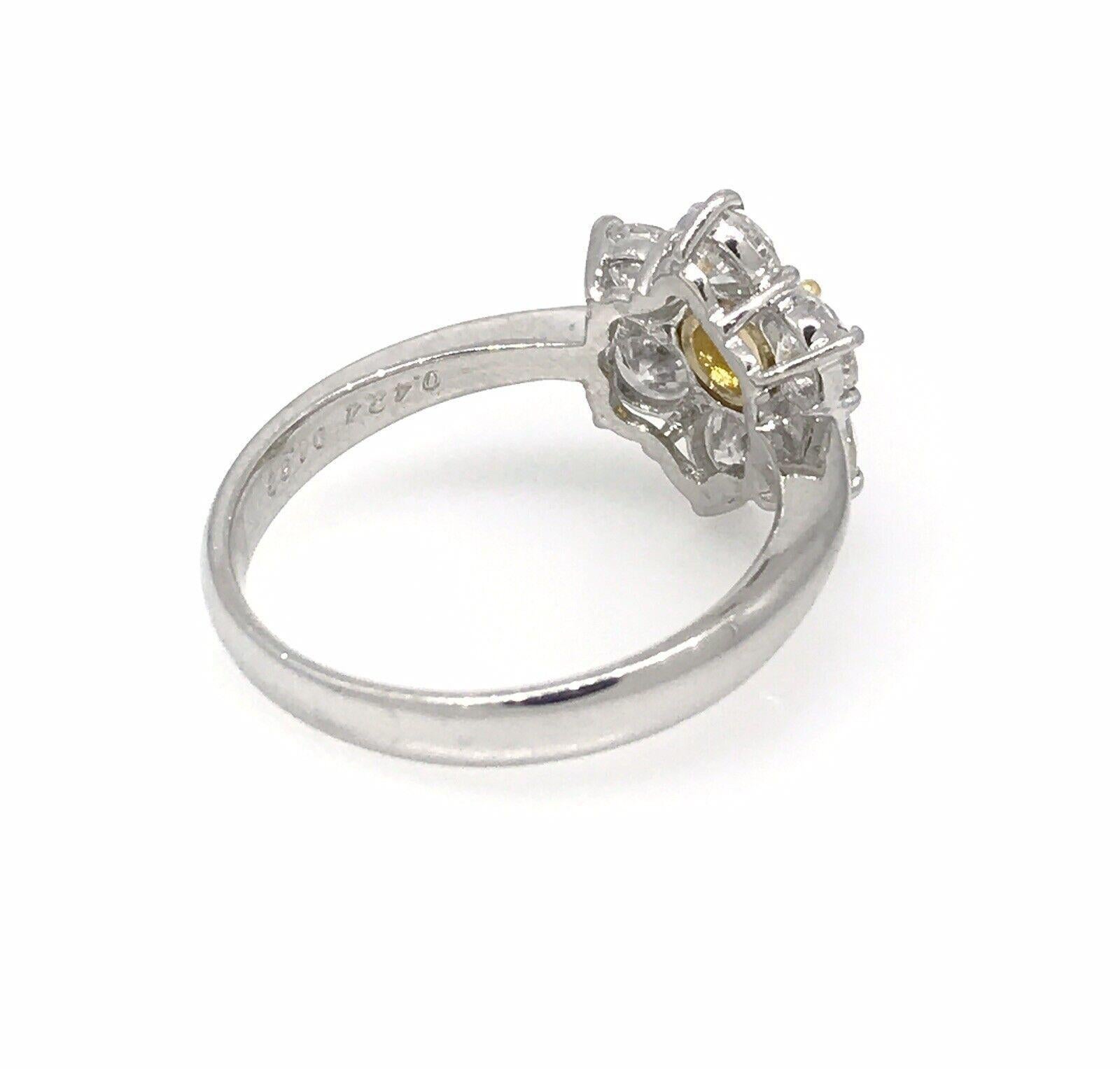 GIA Fancy Intense Yellow Diamond Floret Ring in Platinum and 18k Gold For Sale 1