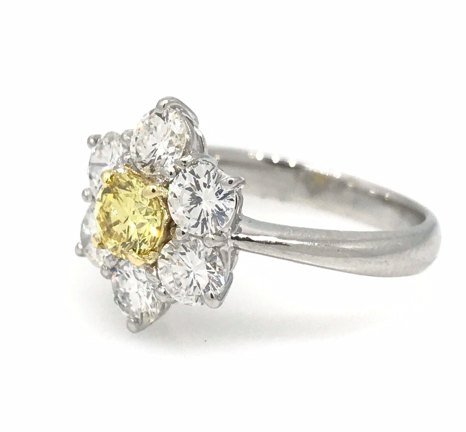 GIA Fancy Intense Yellow Diamond Floret Ring in Platinum and 18k Gold For Sale 4