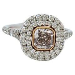 GIA Fancy Light Brown Pink Radiant and White Diamond Ring in 18K 2 Tone Gold