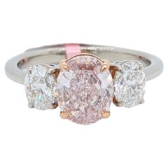 GIA Fancy Light Pink Oval Shape Diamond Ring in Platinum & 18K Rose Gold