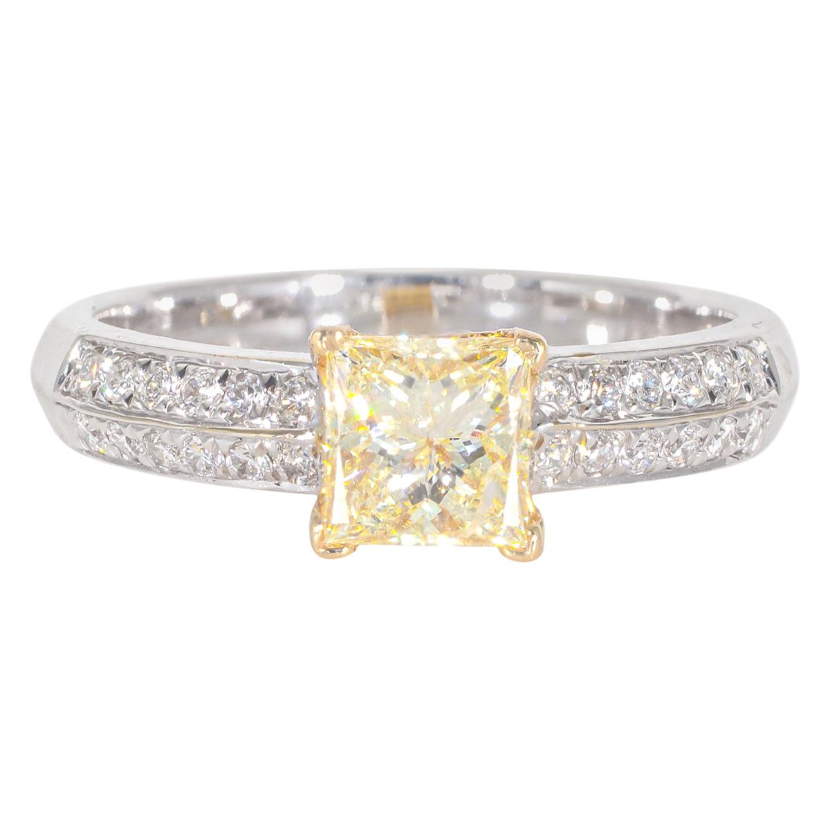 GIA Fancy Light Yellow 18 Karat Diamond Ring For Sale