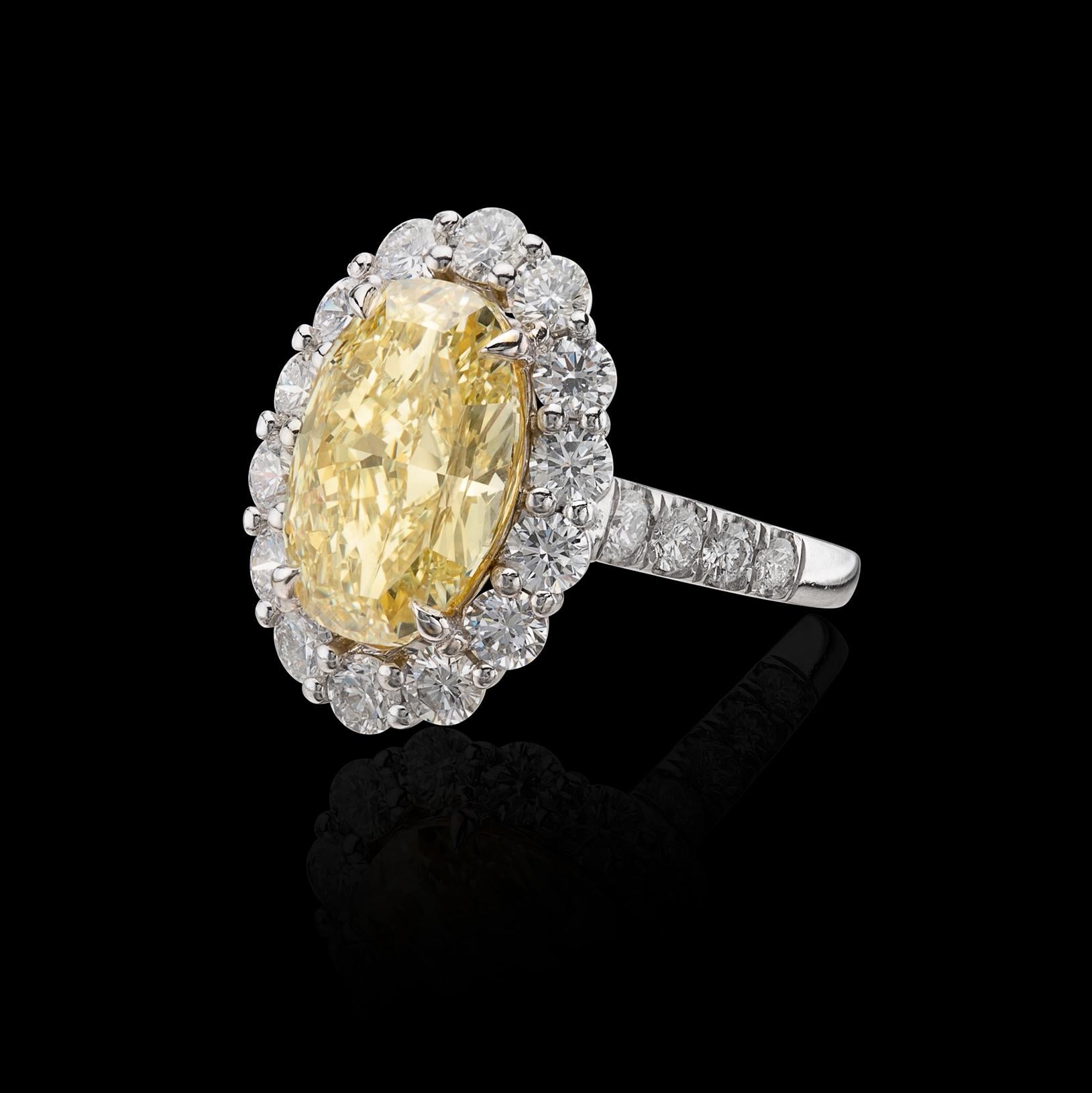 Oval Cut GIA Fancy Light Yellow 4.15-Ct Oval Diamond Ring