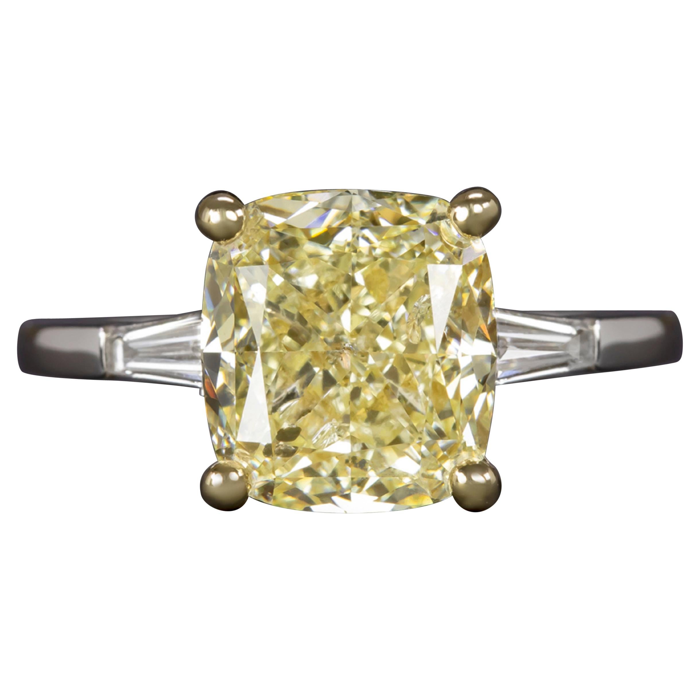 GIA Fancy Light Yellow Cushion 4.20 Carat Diamond Platinum Ring