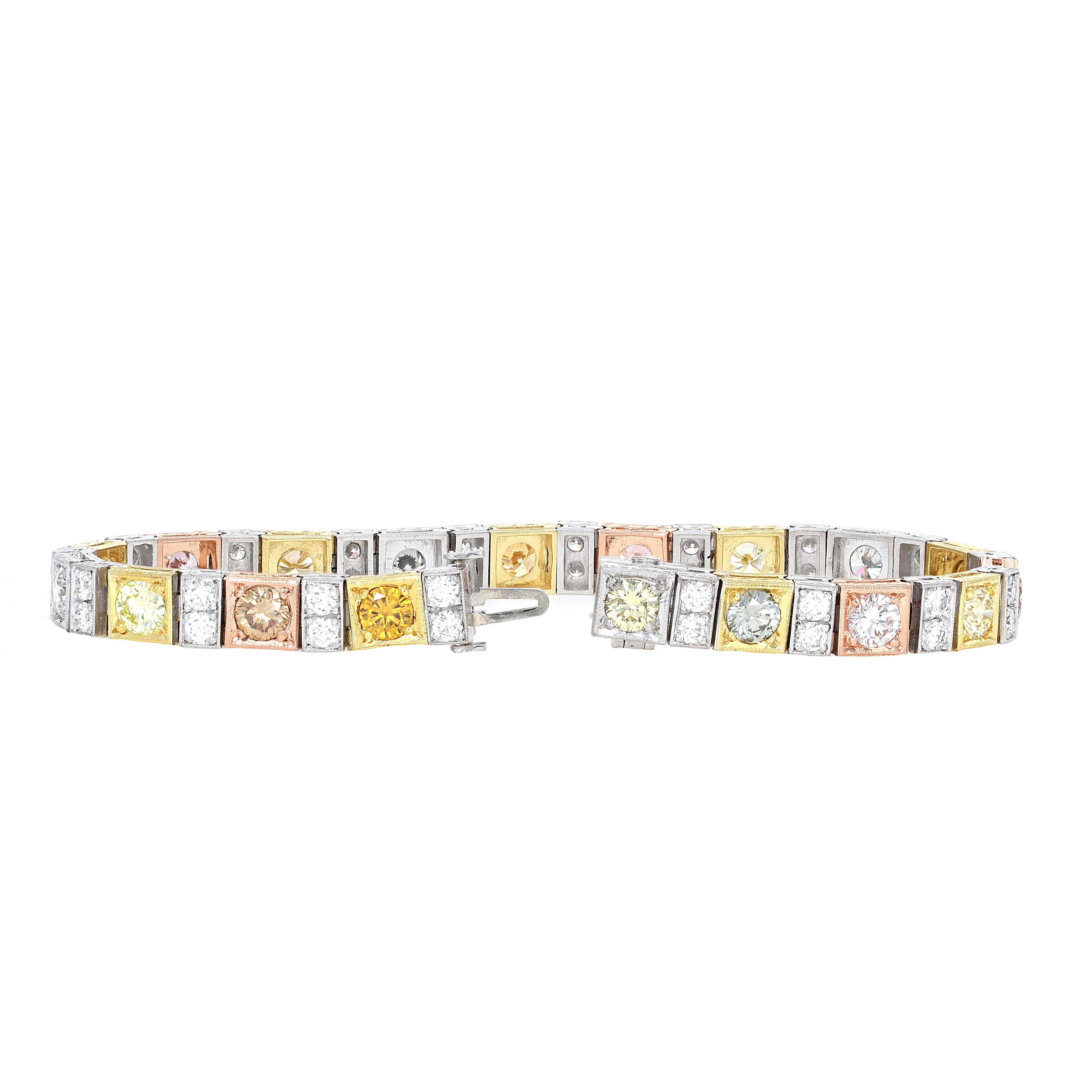 Taglio rotondo Bracciale da tennis con diamanti multicolori GIA in vendita