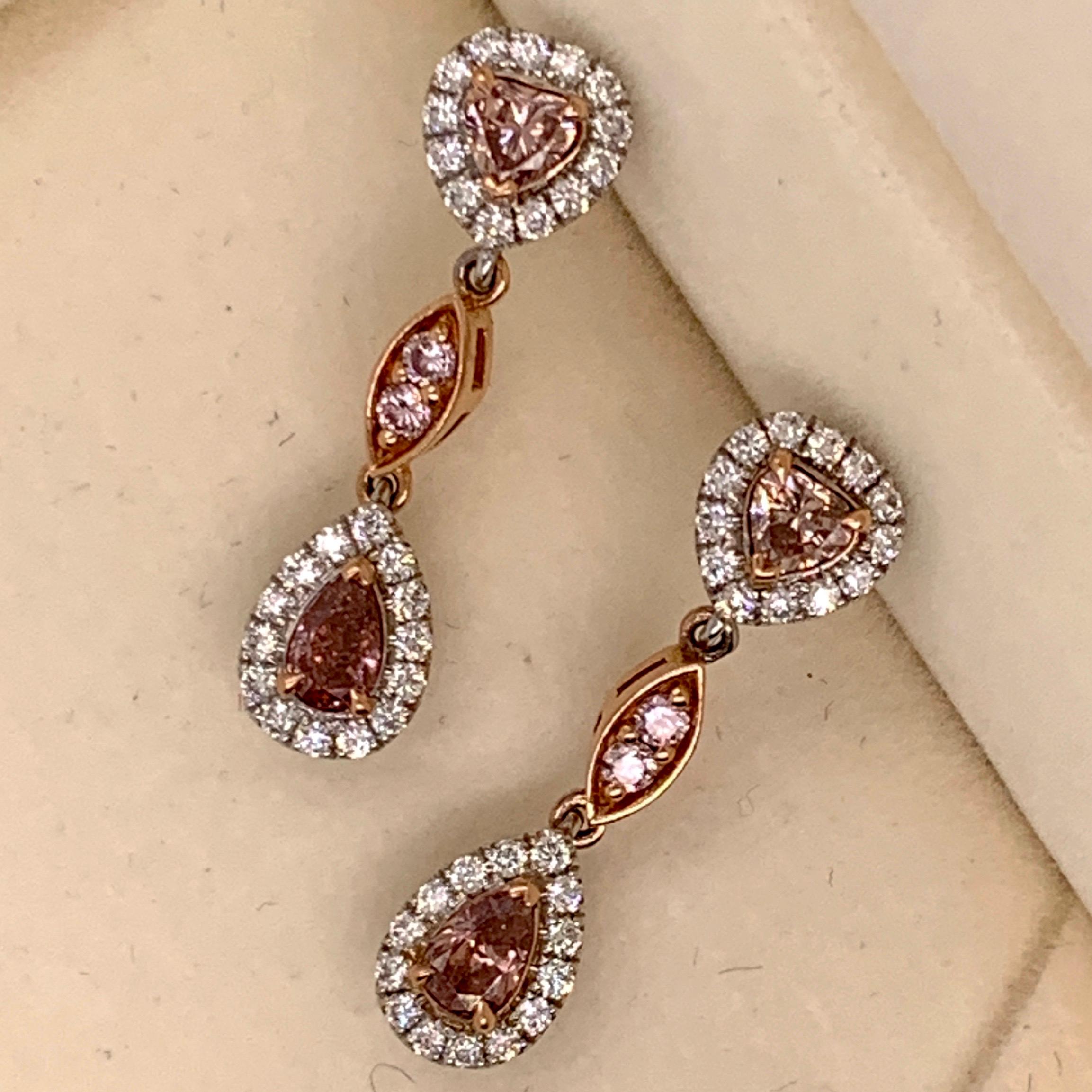 Contemporary Gia Fancy Orangy Pink Diamond Earrings For Sale