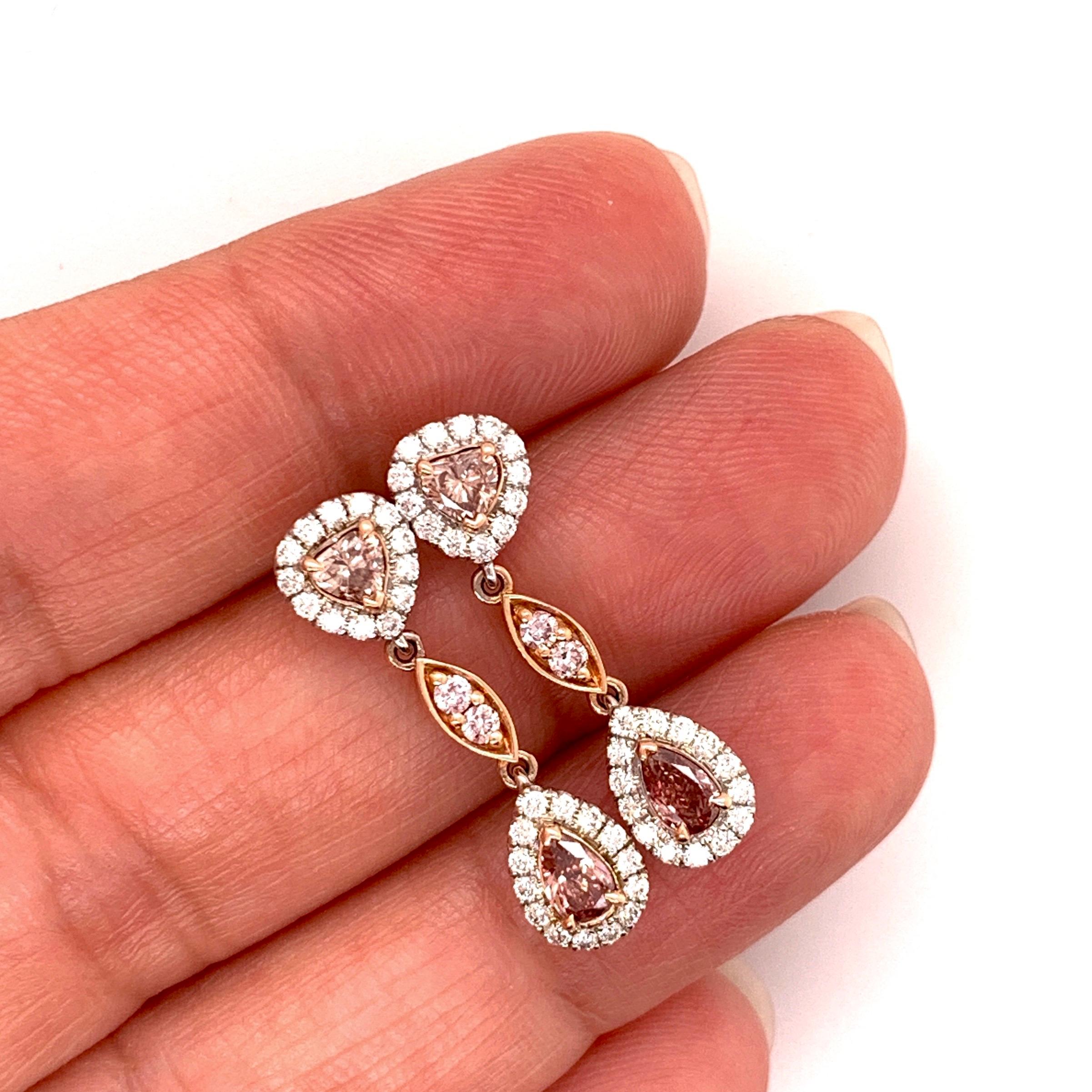 Pear Cut Gia Fancy Orangy Pink Diamond Earrings For Sale