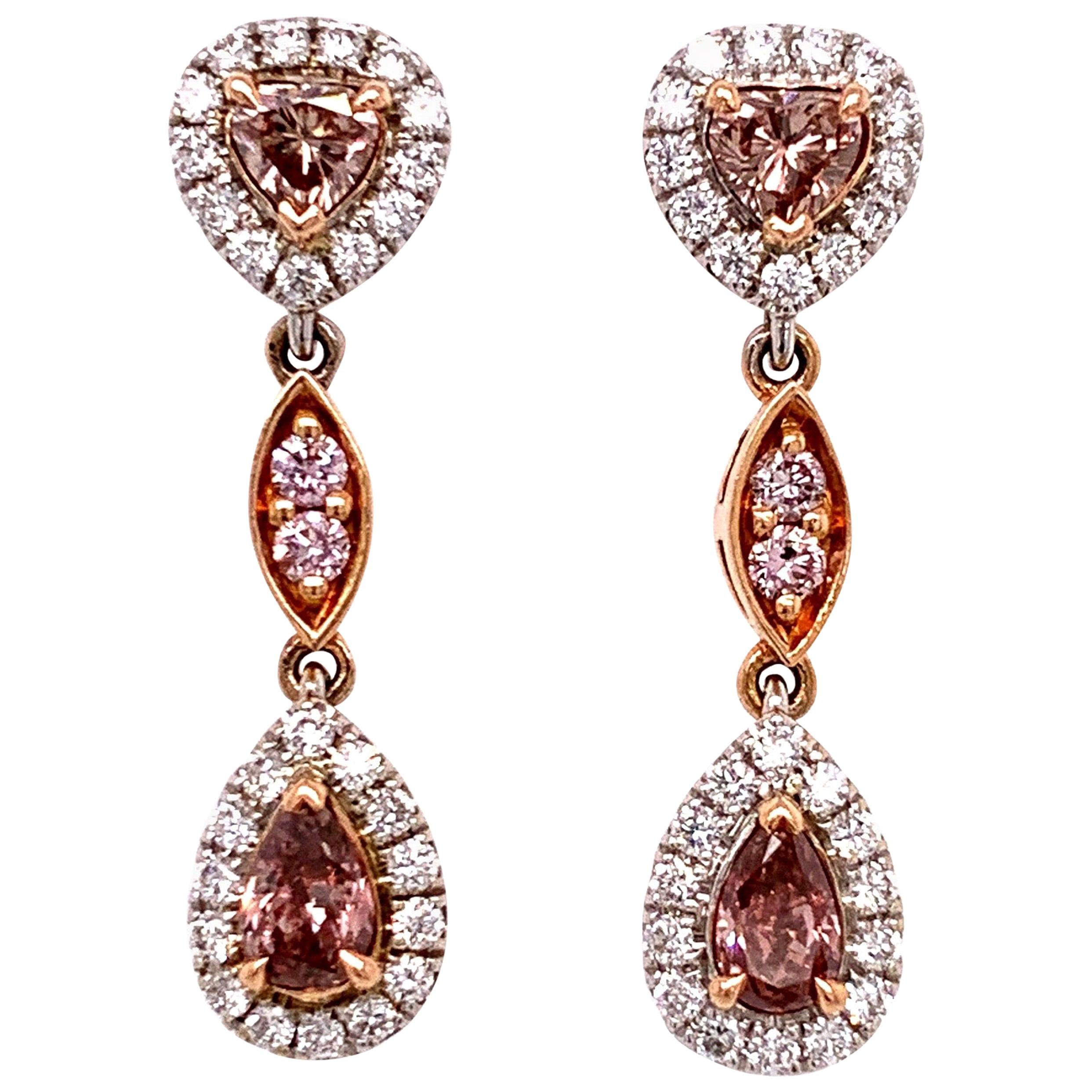 Gia Fancy Orangy Pink Diamond Earrings For Sale