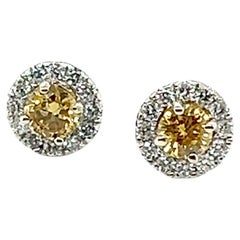 GIA Fancy Orangy Yellow Diamond Halo Orecchini .83ct Nuovo di zecca 14K