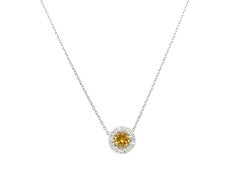 GIA Fancy Orangy Yellow Diamond Pendant Diamond Halo Necklace .50ct New 14K
