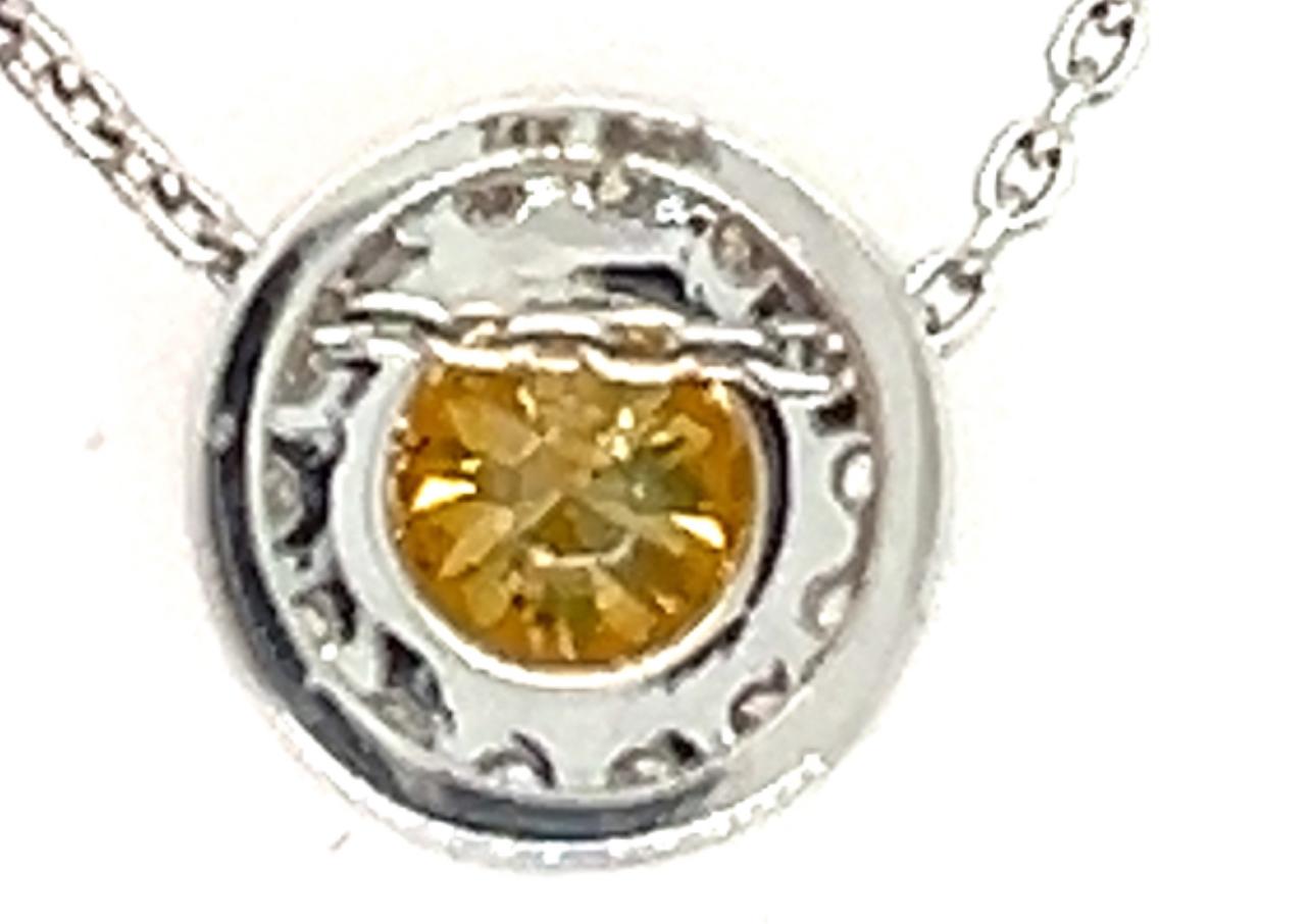 Women's GIA Fancy Orangy Yellow Diamond Pendant Diamond Halo Necklace .50ct New 14K For Sale