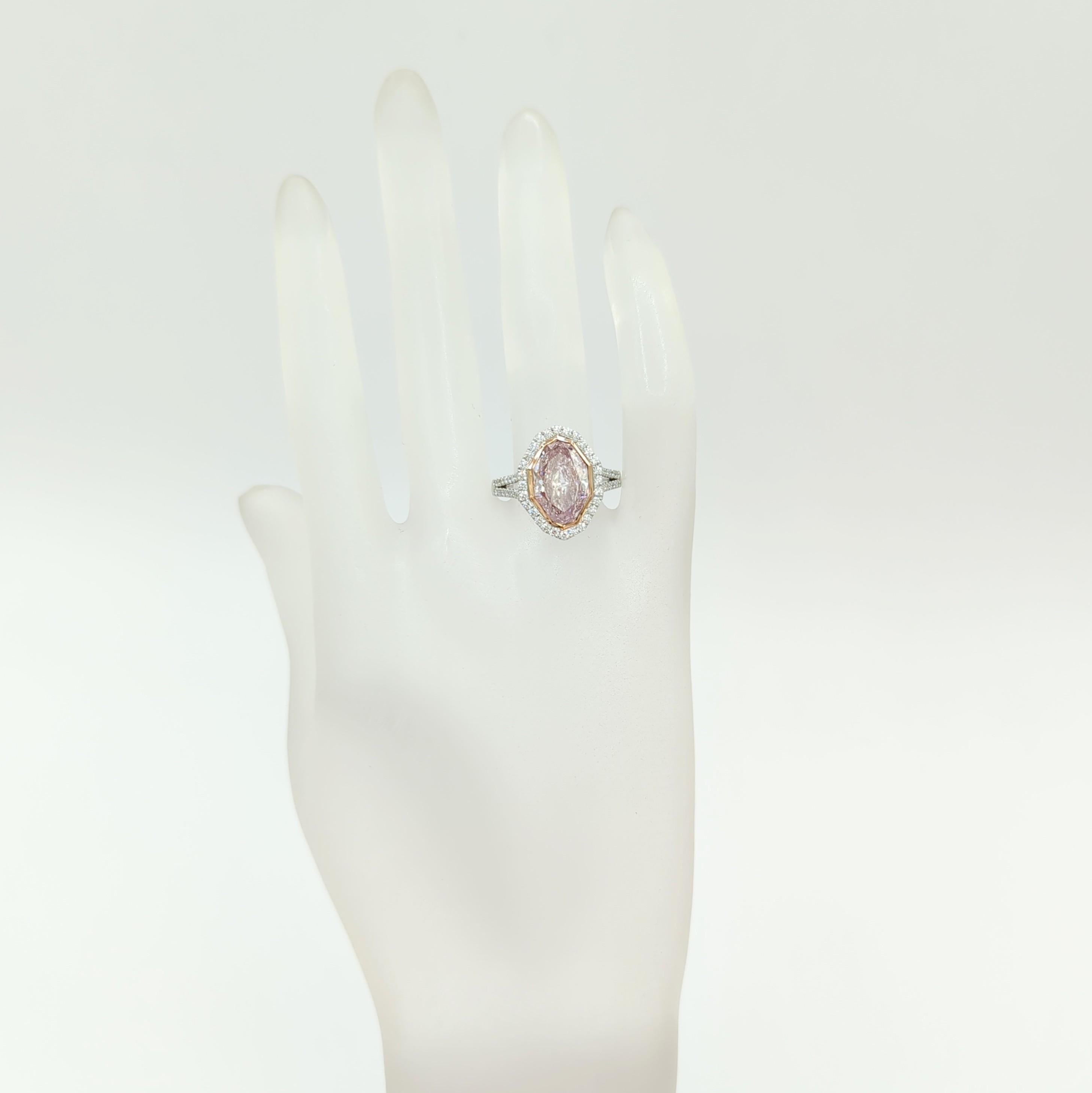 GIA Fancy Pink Marquise and White Diamond Ring in Platinum & 18K Rose Gold In New Condition For Sale In Los Angeles, CA