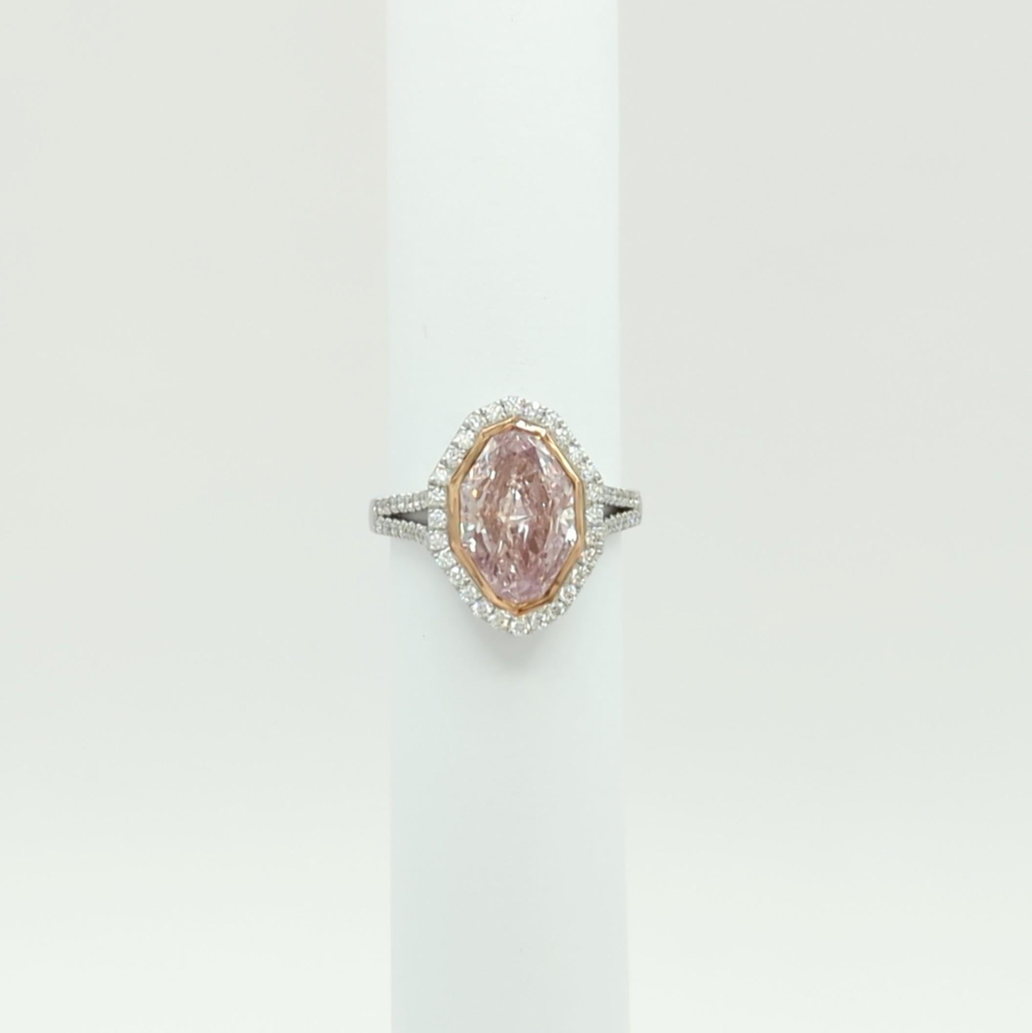 GIA Fancy Pink Marquise and White Diamond Ring in Platinum & 18K Rose Gold For Sale 4