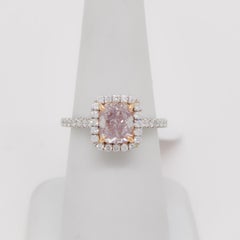 GIA Fancy Purplish Pink Cushion and White Diamond Ring in Platinum and Rose Gold