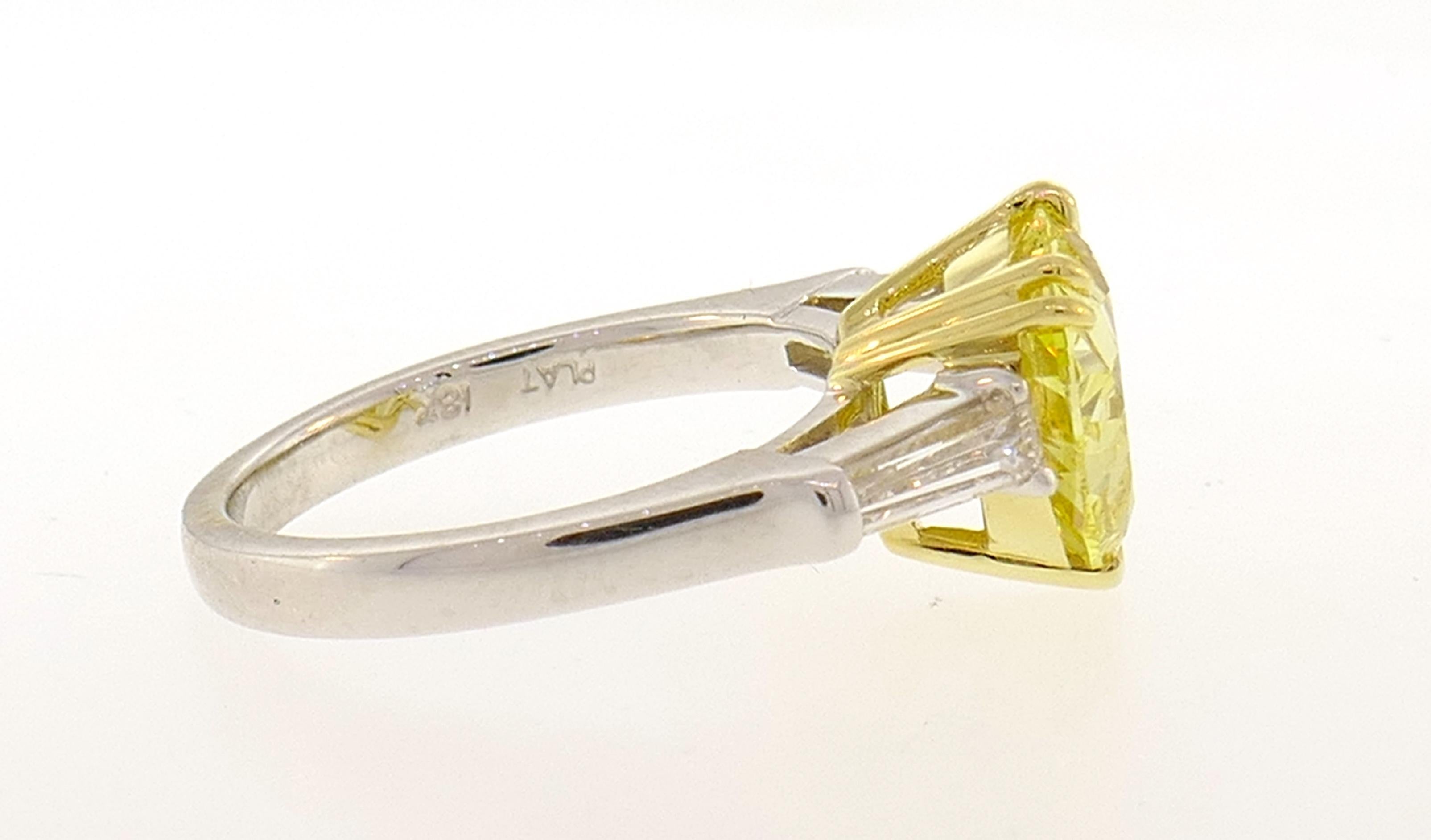 Women's GIA Fancy Vivid Yellow Diamond Platinum Ring 2.64 Carat Heart Solitaire