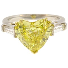 GIA Fancy Vivid Yellow Diamond Platinum Ring 2.64 Carat Heart Solitaire