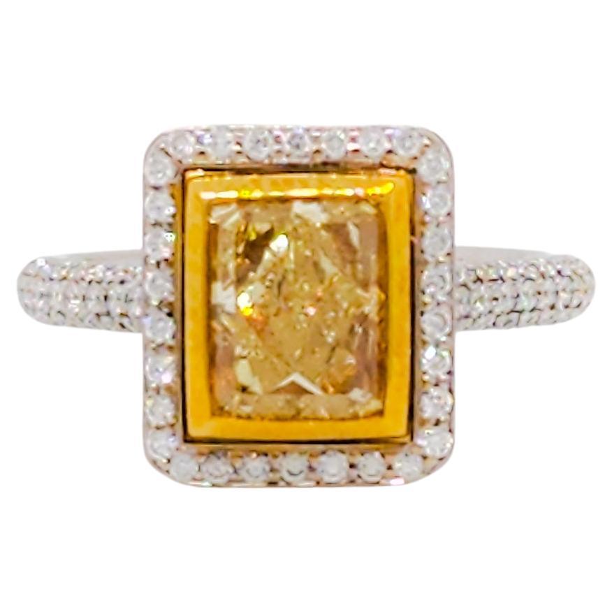 GIA Fancy Yellow Diamond Cushion and White Diamond 3 Stone Ring in 18k ...