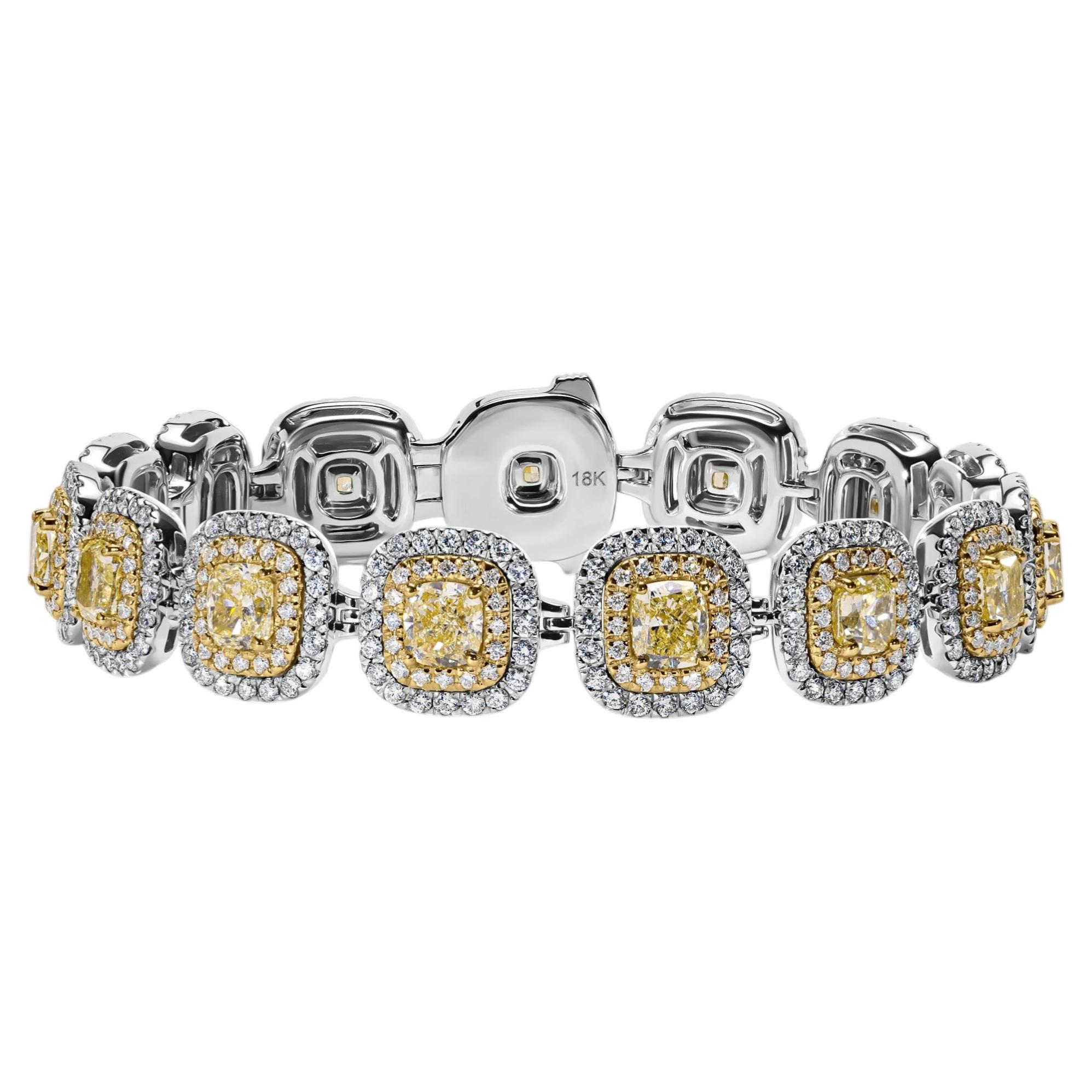 GIA Fancy Yellow Diamond Bracelet 7.5ct 18K White & Yellow Gold